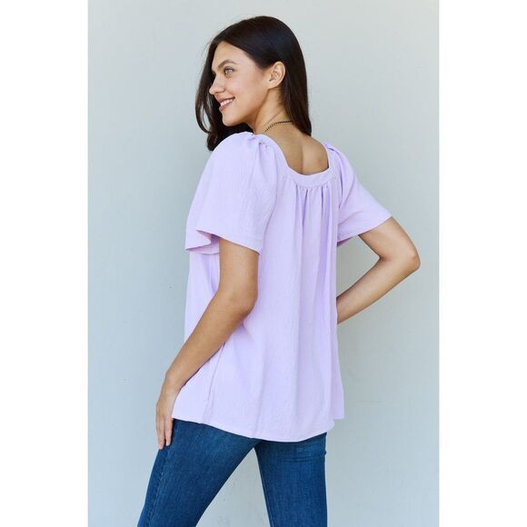 Ninexis Keep Me Close Square Neck Short Sleeve Blouse In Lavender - Picture 2 of 4